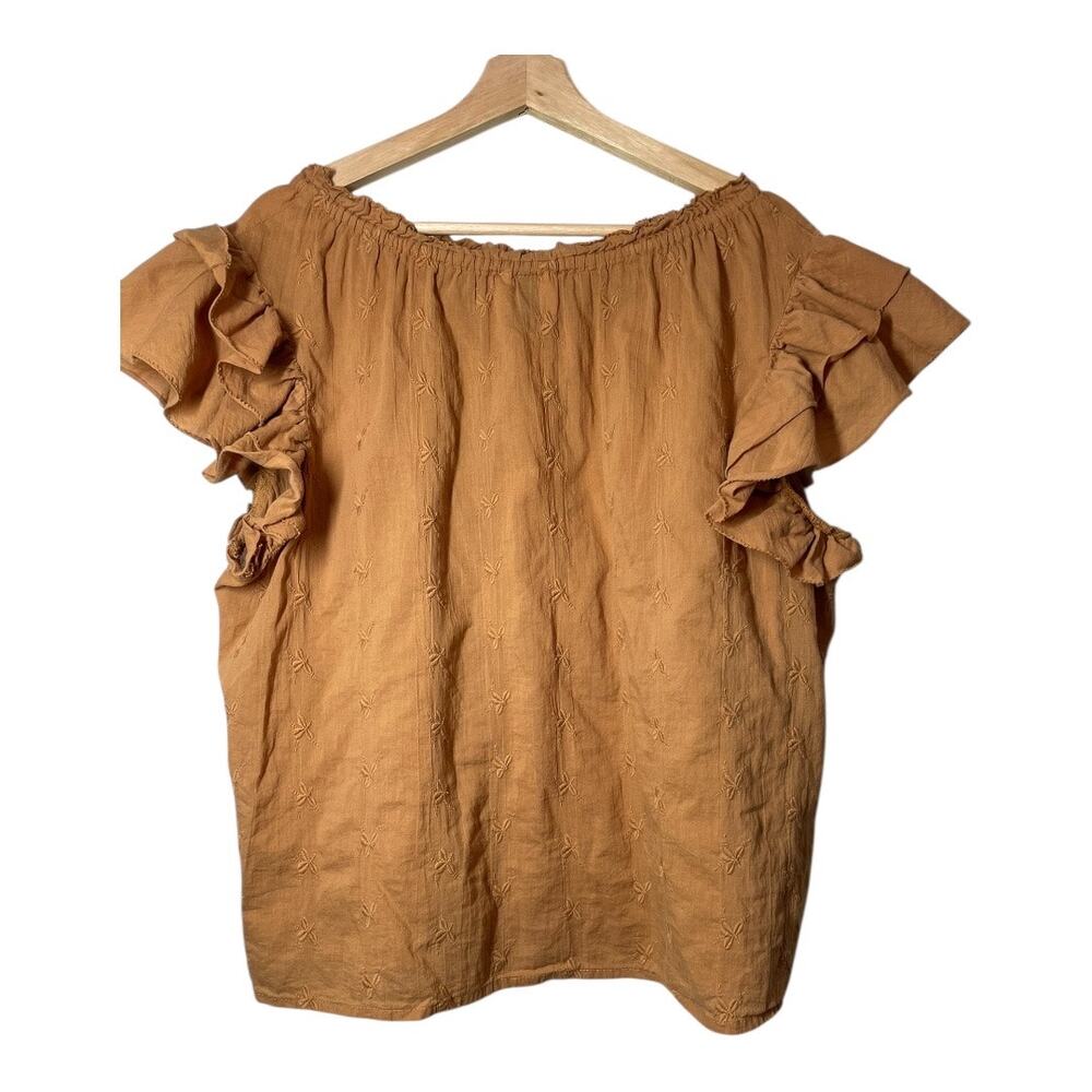 Universal Thread Ruffle Sleeve Embroidered Top Shirt Blouse Size XL Brown Rust